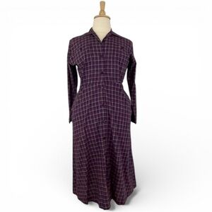 Vintage Plaid‎ Midi Dress Women’s XL Long Sleeve A-Line Classic Preppy